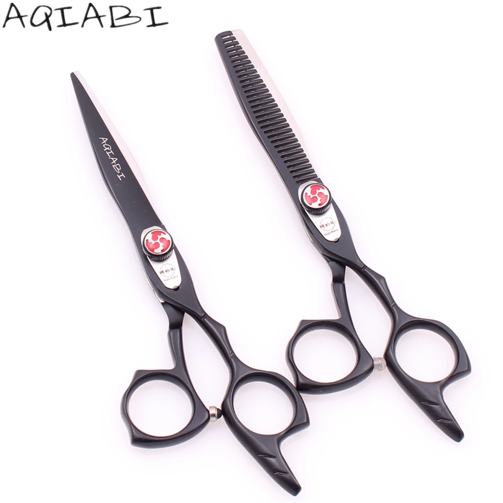 

Hair Scissors Set 6" AQIABI JP 440C Black Regular Shears Thinning Shears Professional Hairdresser's Scissors Haircut Capes A9017