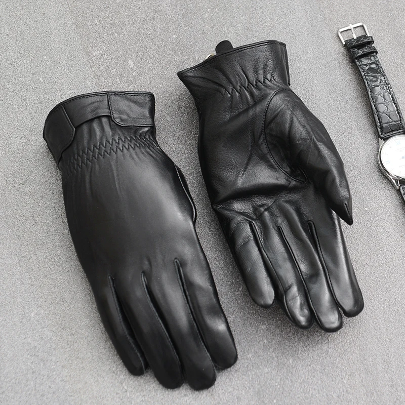 TONFUR Men's Genuine Leather Gloves Real Sheepskin Black Touch Screen