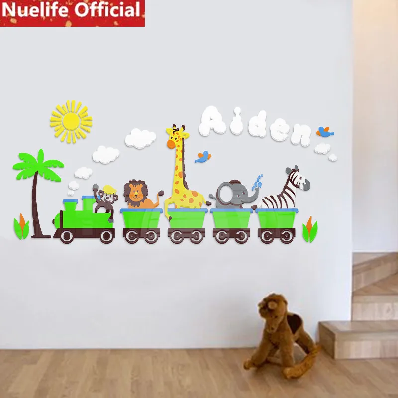  large Cartoon small train animal pattern acrylic wall sticker kids room kindergarten living room be - 32919411322