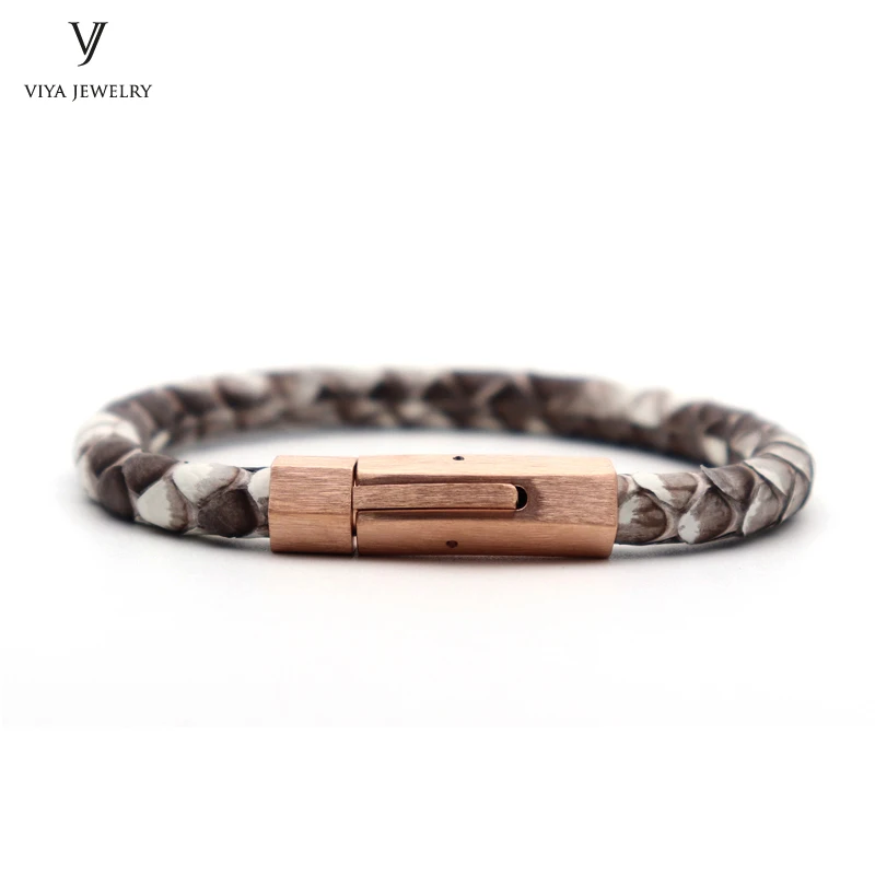 Trendy Men Charm Python Bracelet For Watch Brushed Surface Magnet Buckle With Genuine Natural Python Leather Bracelets For Men