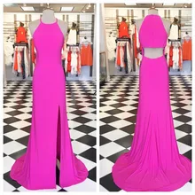 Einfache Günstige 2017 Halter Fuchsia Ballkleider rückenausschnitt sexy meerjungfrau langes abendkleid partei-kleid vestido de festa