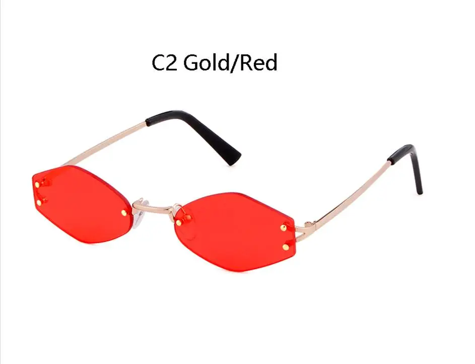 Маленькие солнцезащитные очки без оправы, женские модные роскошные брендовые дизайнерские солнцезащитные очки унисекс черного цвета, винтажные красные желтые зеленые очки - Цвет линз: C2 gold red