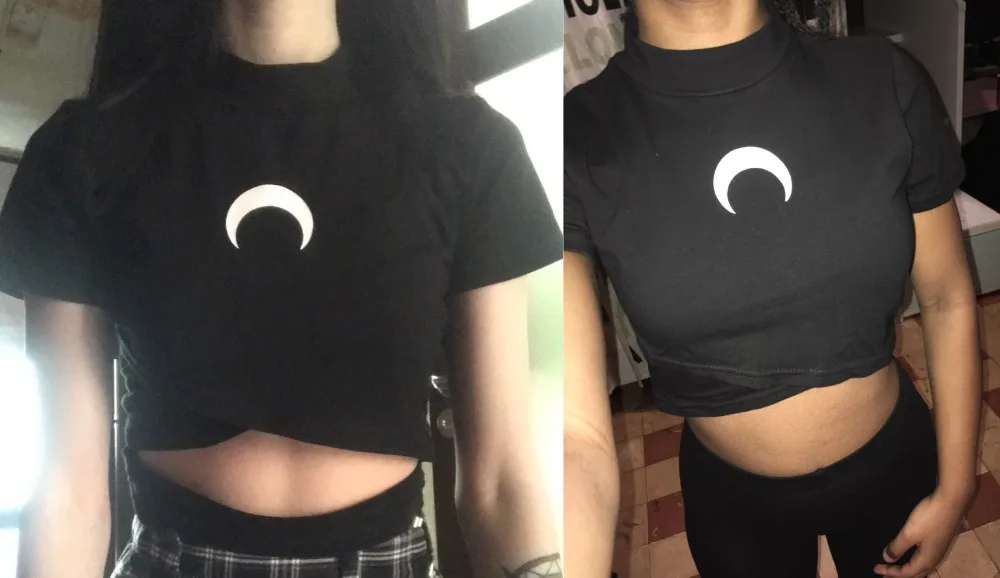 Готическая рубашка Witch Moon, женские футболки, топы с Луной, футболки для готических девушек, Пастельная Готическая Эстетическая одежда, хлопковая короткая футболка, хипстер