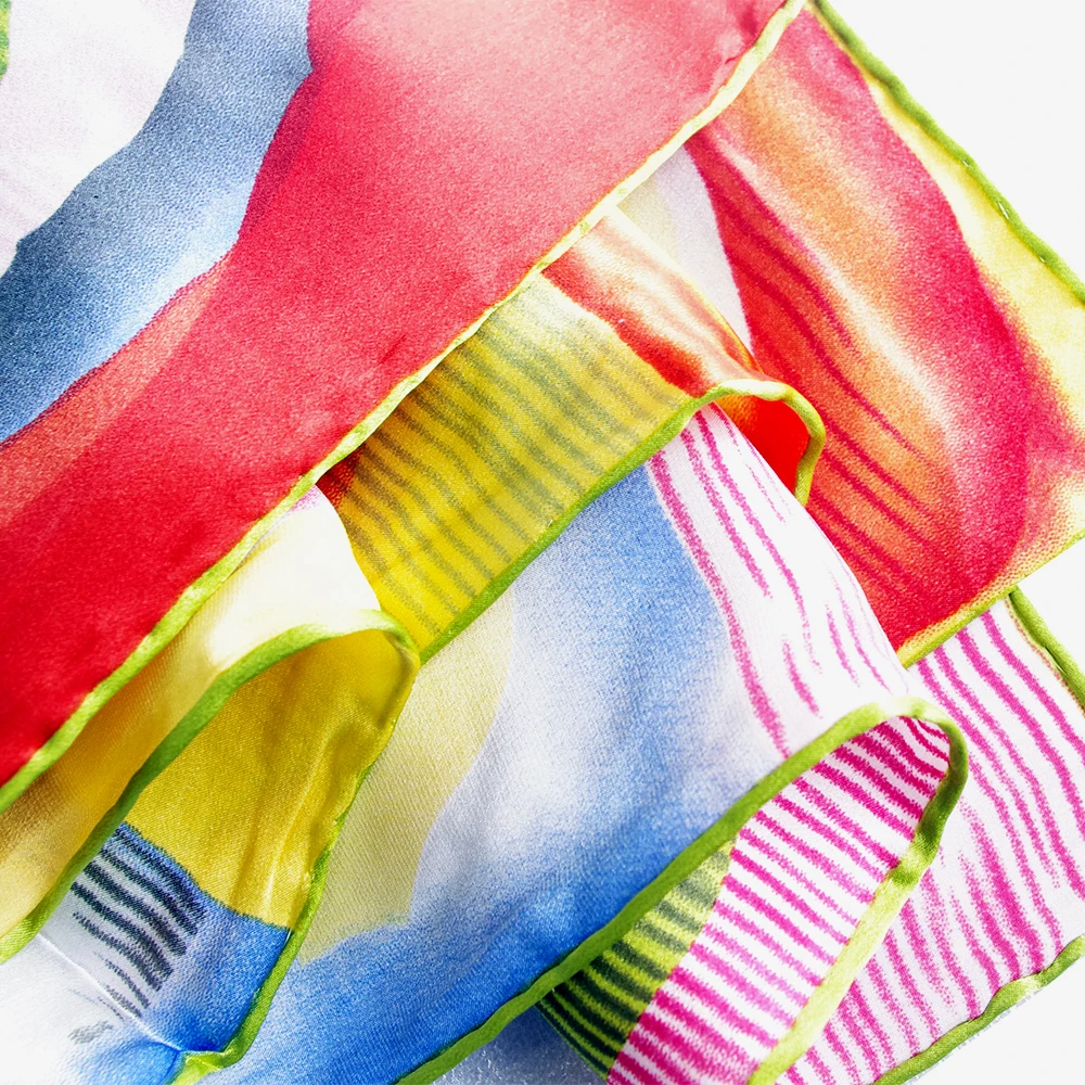 Бренд длинный шелковый шарф женский рисунок искусство платок шейный платок красочные квадраты с концентрическими кругами дизайн
