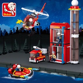 

425Pcs City Fire Training Building Blocks Sets Fire Fighting Helicopter Car Bricks DIY Toys for Children