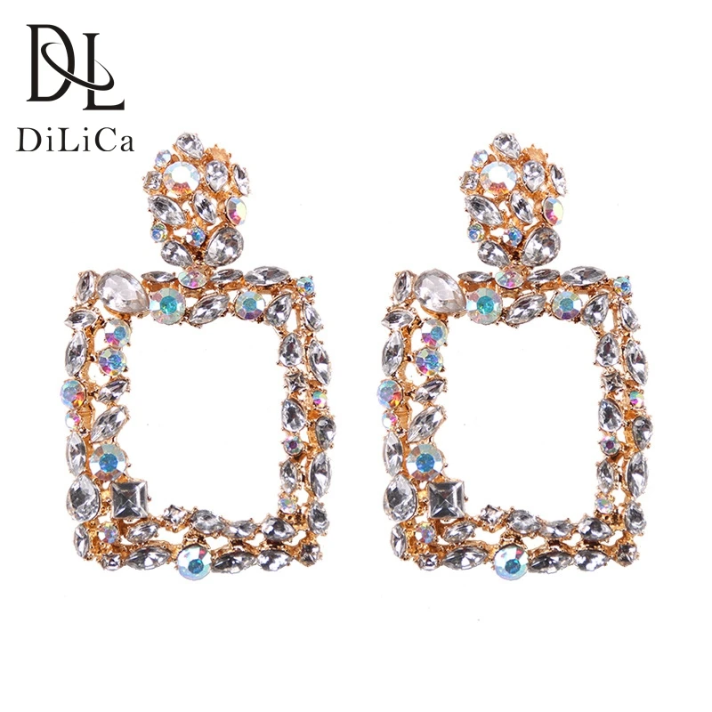 

DiLiCa Big Statement Earrings for Women Rhinestone Dangle Earrings Jewelry Geometric Heavy Drop Earring boucles d'oreilles