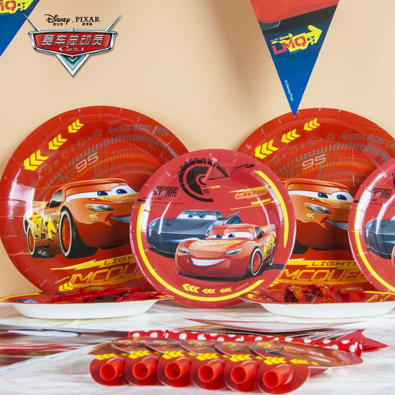 High Quality Disney Cars McQueen Paper Cup+Plate+Blowout+Napkin Boy Birthday Banner+Invitation Card - 32894545137