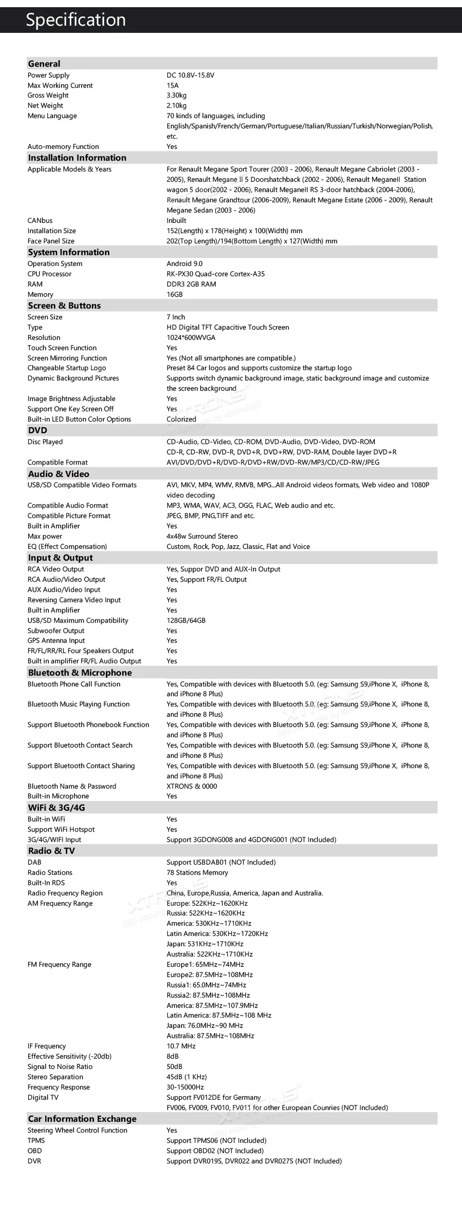 Flash Deal 7" Android 9.0 OS Car DVD Multimedia Navigation GPS Radio for Renault Megane 2002-2009 with External DAB+ Receiver Box Support 27