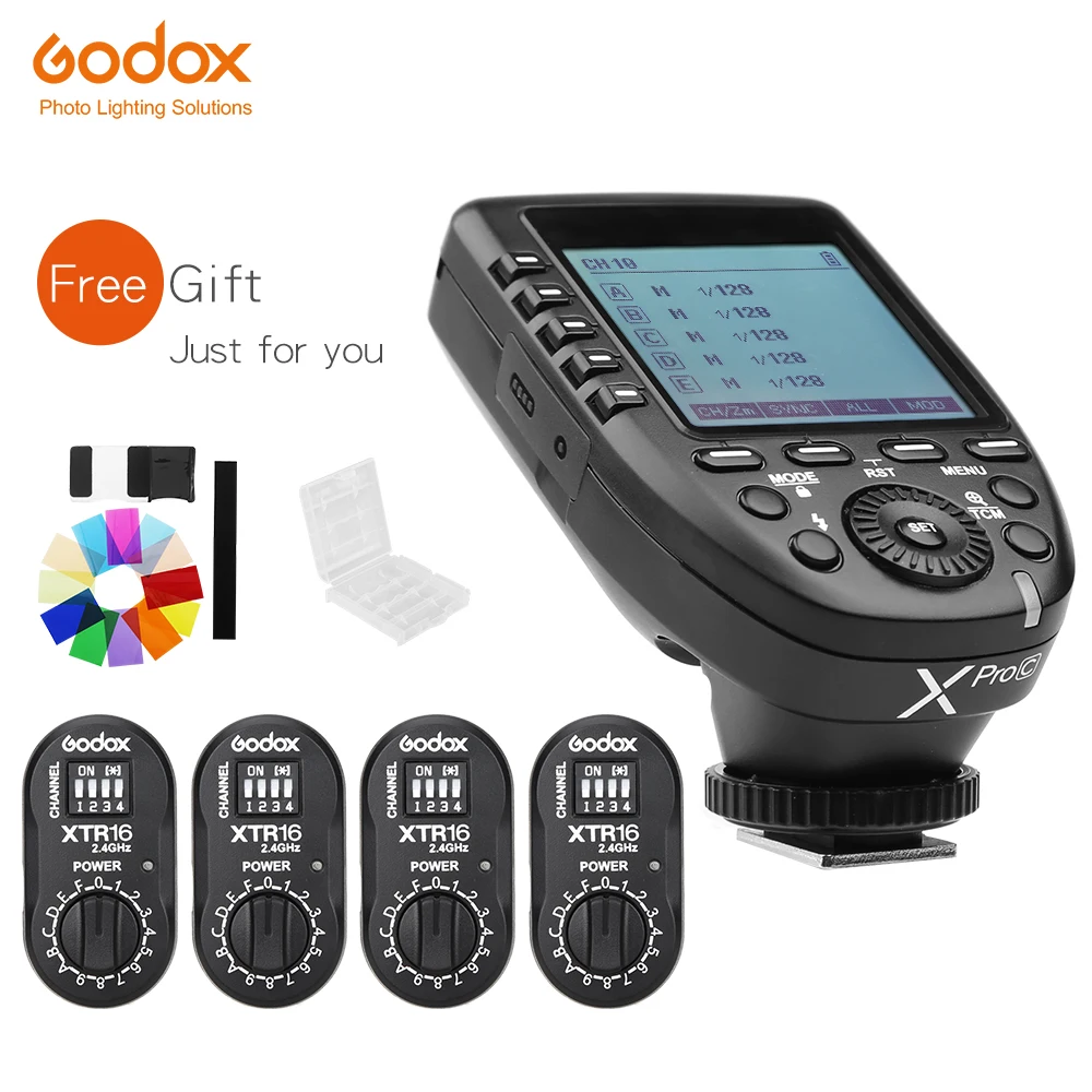 Godox XPro C + 4x XTR 16 수신기 플래시 트리거 송신기 E TTL II 2.4G 무선 X 시스템 HSS LCD