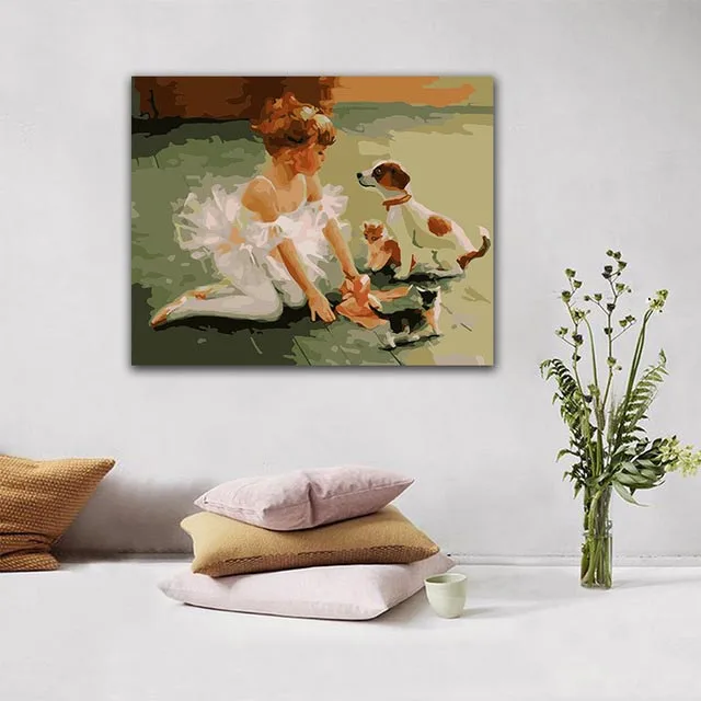 

DIY colorings pictures by numbers with colors Ballet little girl with puppy picture drawing painting by numbers framed Home