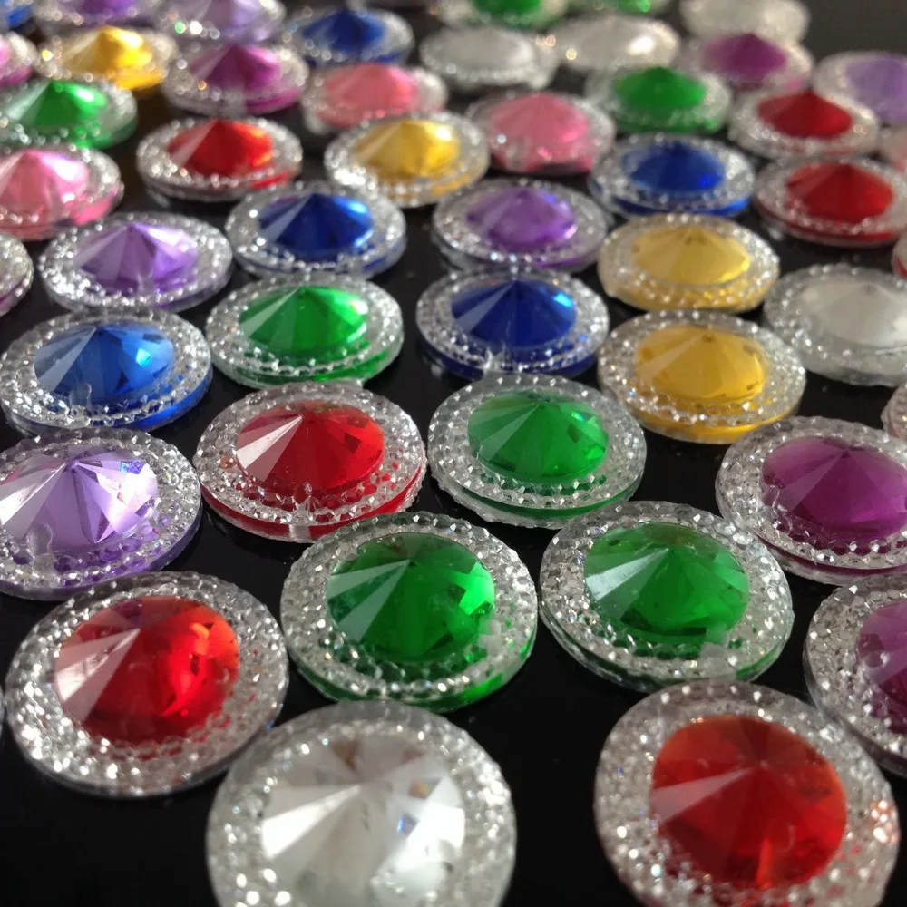 Resin Rhinestones Mixed Color AB 30pcs 14mm Satellite Surface Round Sew