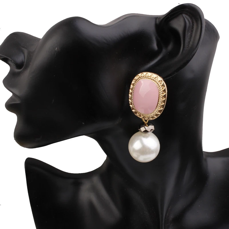 

Trendy Elegant Created Big Simulated Pearl Long Earrings Pearls String 8 colors Statement Earrings For Wedding Party Gift 2019