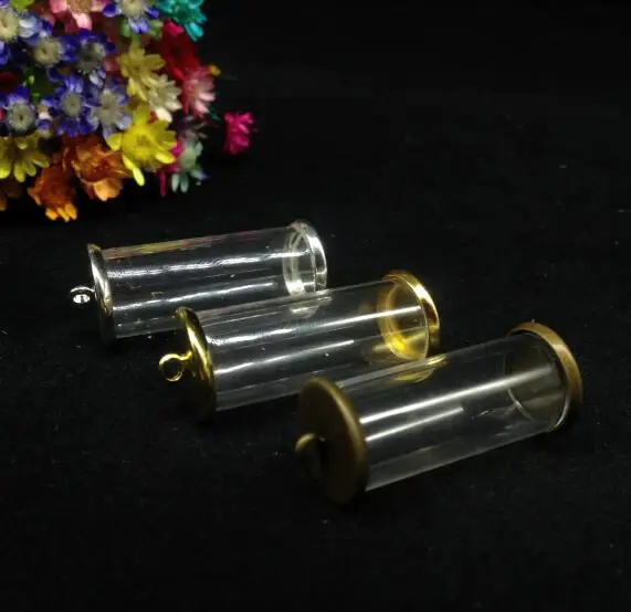 

50pcs 28*12mm tube jar glass globe opening with classic button base set glass bottle glass vial pendant fashion necklace charms