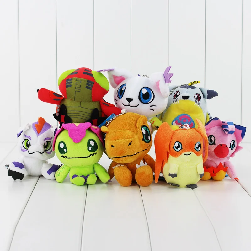 8Color Anime Digimon Agumon Gabumon Tailmon Tentomon Gomamon Piyomon Palmon Patamon keychain keyring Plush font b
