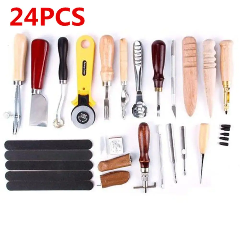 Adeeing 24pcs/set DIY Leather Craft Tools Punch Kit Set