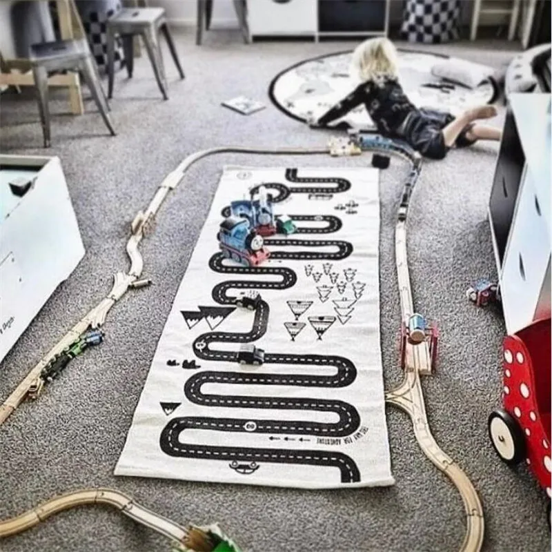 

OLOEY 70*170cm Baby Play Mat Track Road Printed Crawling Rugs Adventure Baby Racing Game Mat Children Floor Carpet Room Decor