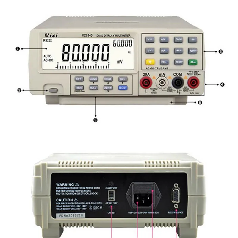 VICI VC8145 Цифровой настольный мультиметр DMM измеритель температуры тестер PC аналоговый 80000 отсчетов аналоговый барный граф с 23 сегментами