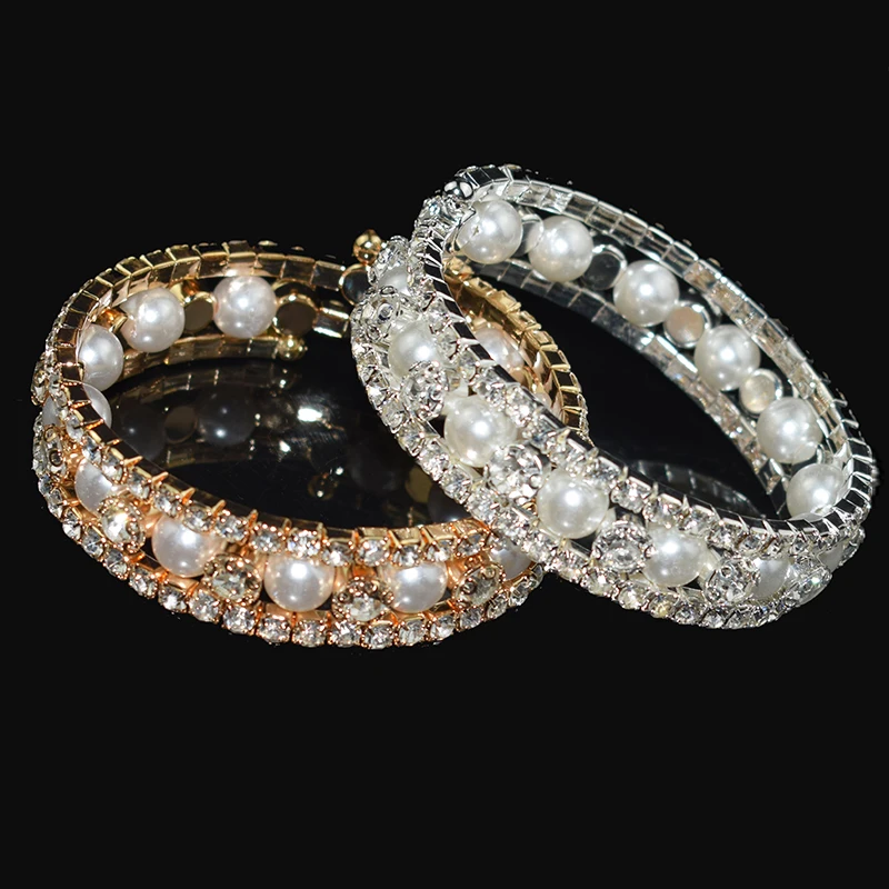 

Fashion Crystal Imitation Pearl Bracelet for Women 3 Row Crystal Bracelet Gold and Silver Bracelet Pulseras Mujer Wedding Gift