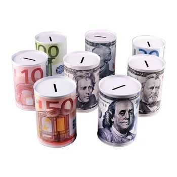 

Creative euro dollar metal cylinder tin piggy bank High-quality Coin Deposit Saving Money Boxes Home Decoration Safe Storage Box