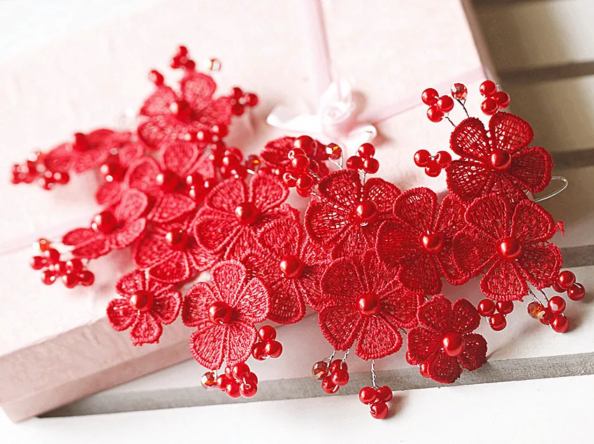 Buy Red bridal headdress hair accessories wedding
