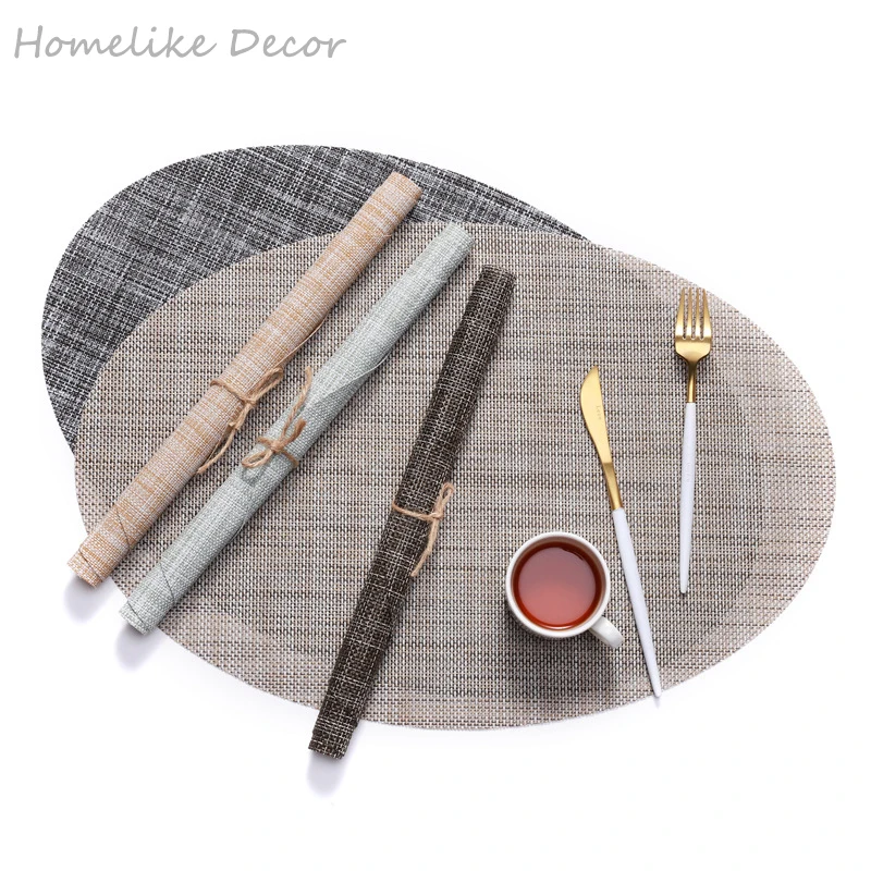 

4pcs Japanese Style Oval Placemat Table Mat Waterproof Tablecloth Coasters Pads Napkin Heat Insulation Table Mat 45x30cm
