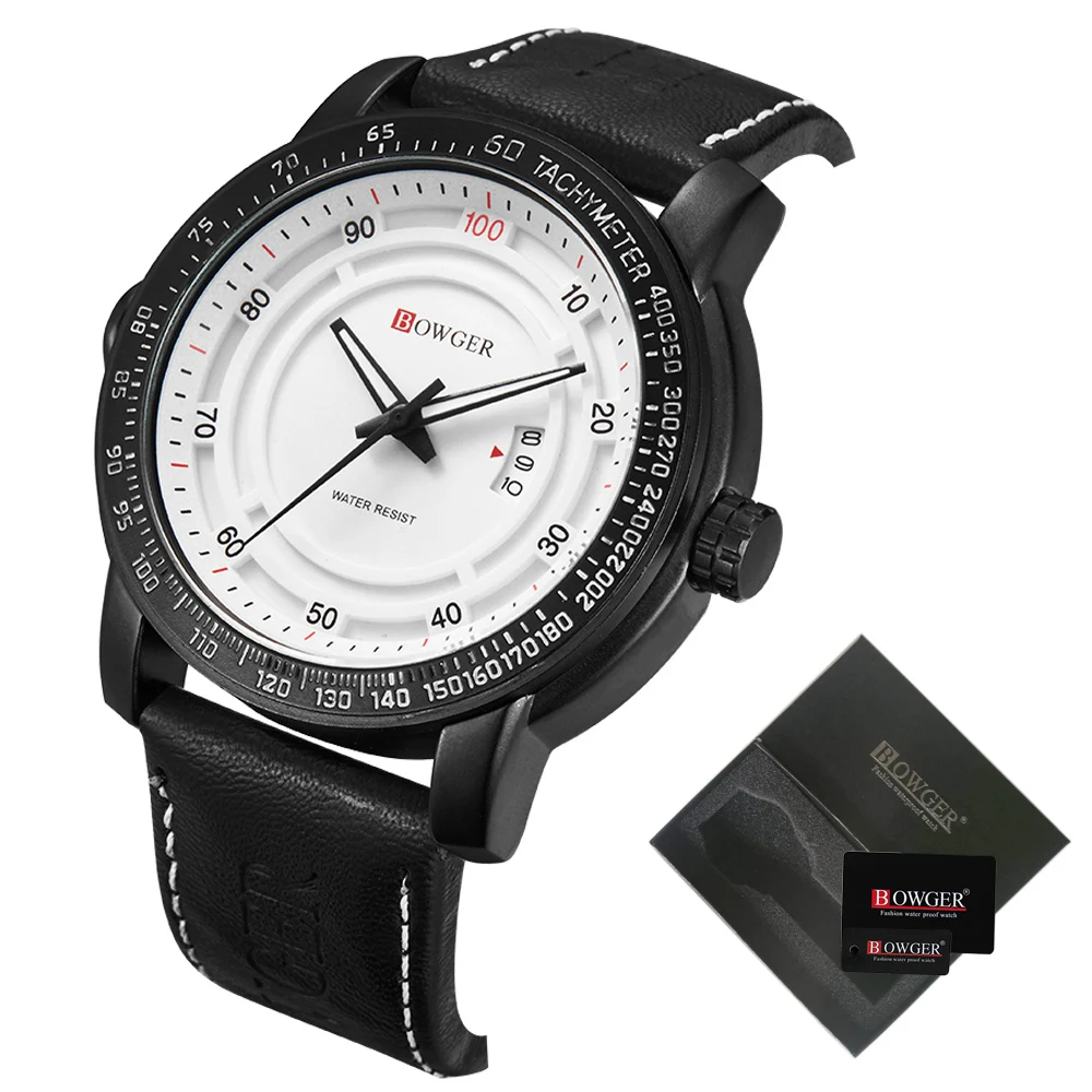 BOWGER Luxury Brand Men Analog Digital Leather Sports Watches Men's Army Military Watch Man Quartz Clock Relogio Masculino waterproof