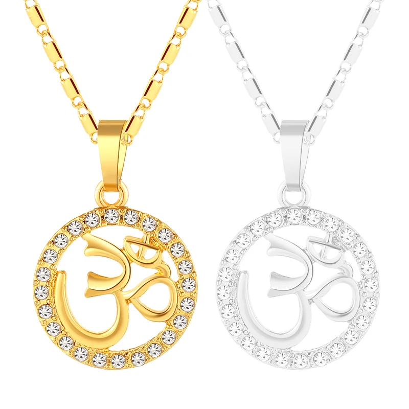 Or Couleur Cristal Rond Bouddhiste Hindou Aum Om Pendentif Collier Hindouisme Yoga Inde Sport En Plein Air Femmes Bijoux
