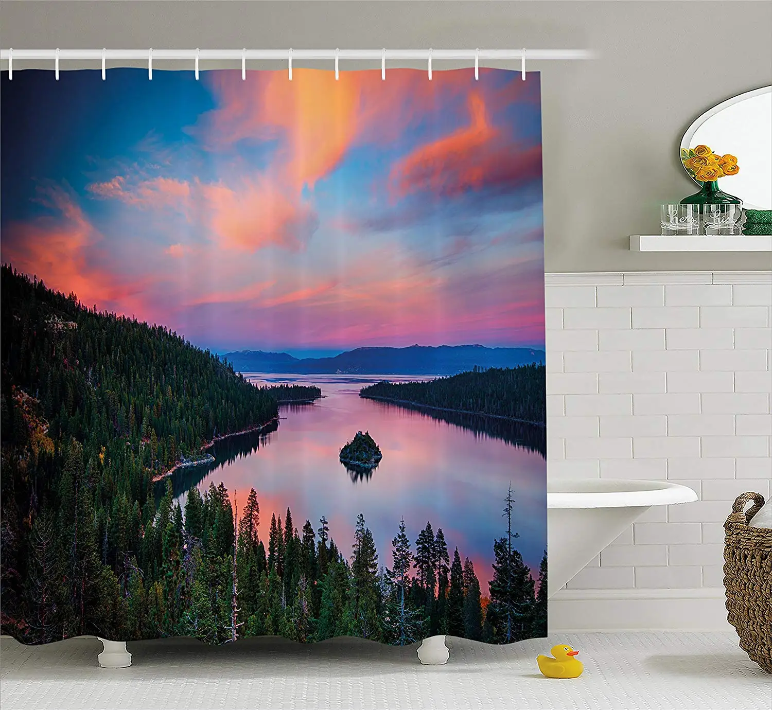 Lake Tahoe Shower Curtain California Photography Rustic Sundown Time