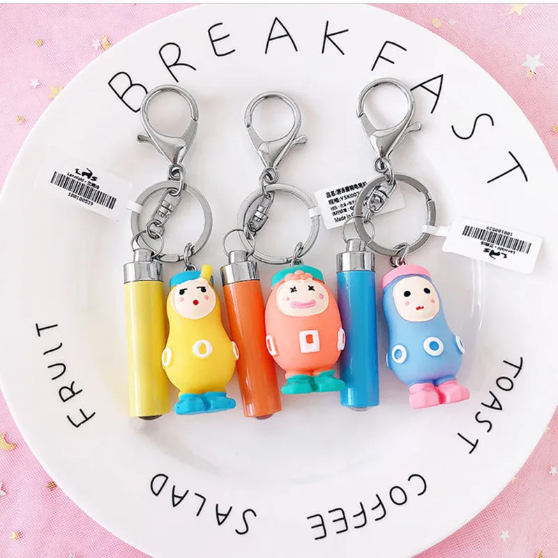 

Fashion Keychains Cute Kawaii Glowing Flashlight Cartoon Key Chain Creative Trinket Charm Women Girl Car Bag Keyring Jewelry