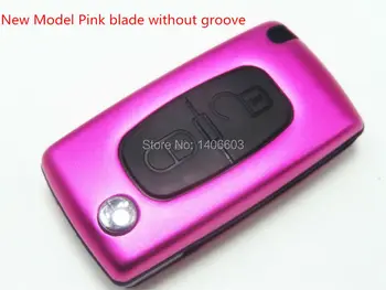

AUTEWODE New Model Flip Key Shell fit for PEUGEOT 107 207 307 206 306 607 Remote Case blade no groove pink color