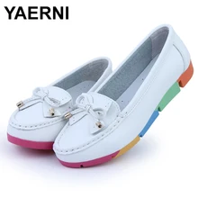 YAERNI Women Casual Shoes Solid Cut-outs Bowknot Women Flats Round Toe Moccasins Loafers Breathable Colorful Sole Shoes