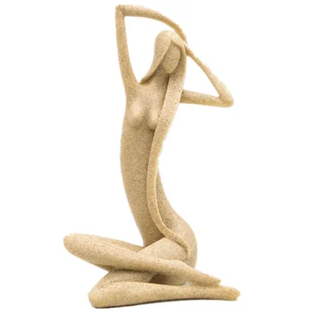 

Europe America Abstract Human Body Art Resin Crafts Graceful Long Hair Girl Figurine Natural Sandstone Statue Modern Home Decor