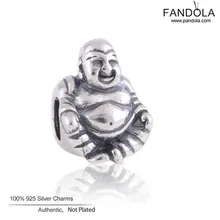 Аутентичные стерлингового серебра 925 китайская Улыбка Будды Шарм Бисер для Подвески Серебро 925 браслет ювелирных изделий Berloque