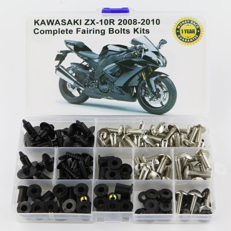 Подходит для Kawasaki ZX-10R ZX10R ZX 10R 2008 2009 2010 мотоцикл Полный Обтекатель Болты Комплект зажимы гайка с шайбой крепеж сталь - Цвет: Silver