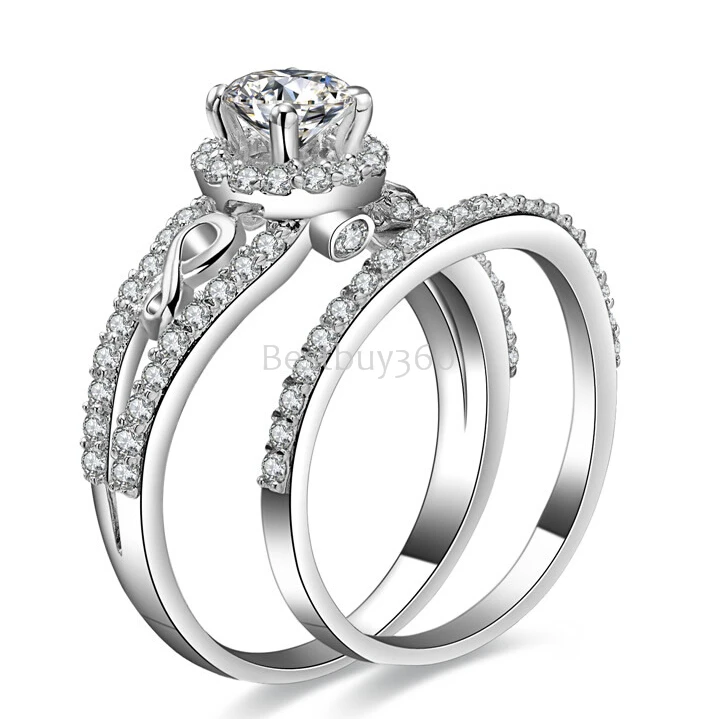 

0.5ct 925 sterling silver jewelry female SONA diamant ring bands set full size