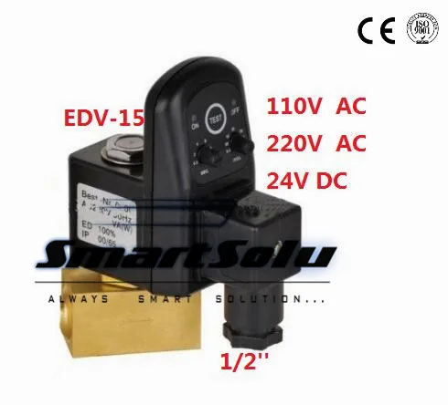 

Free Shipping 1/2'' Female Thread Electronic Timer Valve 24-230VAC/DC Drain Off Solenoid Valve DC24V AC110V or AC220V EDV-15
