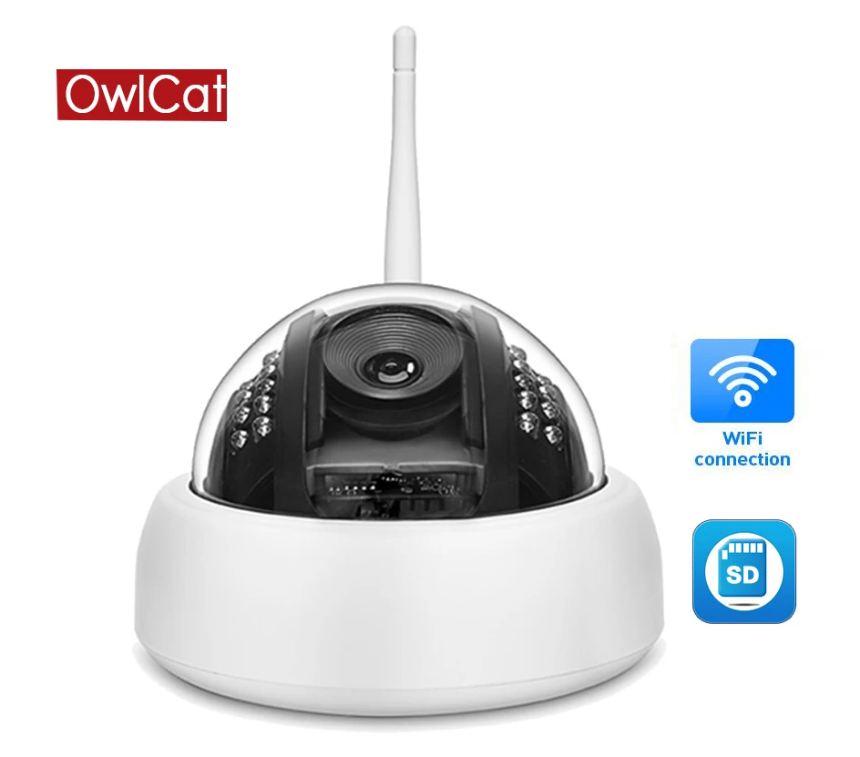 

OwlCat Wire-Free1080P Indoor Full HD Dome IP Camera Wireless Security with Audio Microphone SD Memory Slot Onvif WiFi IP Camer
