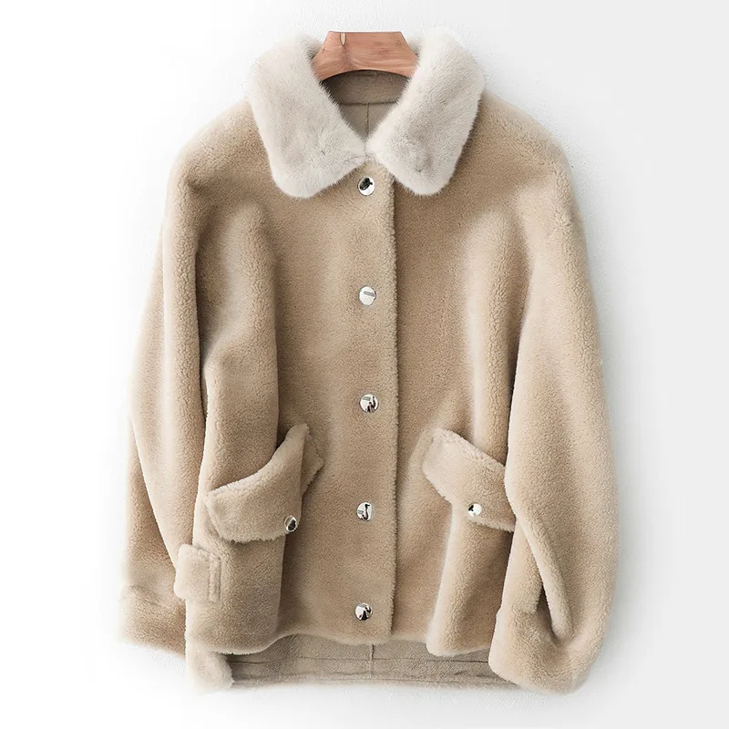 

Autumn Winter Jacket Women Clothes 2018 Korean Vintage Mink Fur Collar Sheep Shearling Fur Wool Coats Manteau Femme Hiver ZT1452