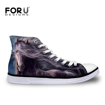 

FORUDESIGNS 2018 Crazy Horse Printed Women Vulcanize Shoes Classic High Top Canvas Leisure Shoes for Women Zapatos Black Friday