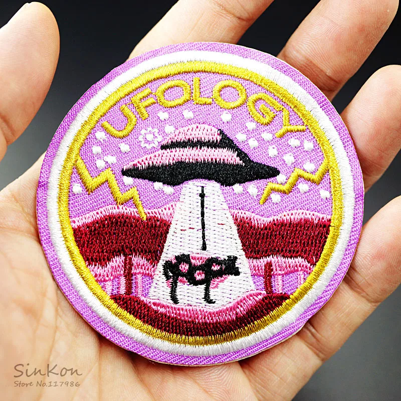 

UFOLOGY (Size:6.8x6.8cm) Iron On Patch Badge Embroidered Applique Sewing Clothes Stickers Garment Apparel Accessories