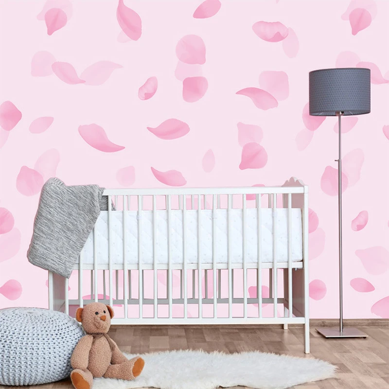 Новое поступление, розовые лепестки цветов, настенная бумага, милая самоклеящаяся бумага для маленьких девочек, детская комната, настенная бумага, декор для детской спальни, W049