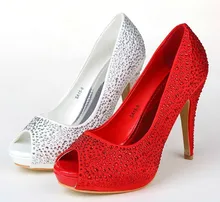2016 New Style Peep Toe Rhinestone Sexy Elegant Wedding Shoes Bridal Dress Shoes Banquet Evening Dress Shoes Size 35-39