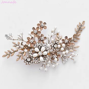 

Jonnafe New Design Antique Gold Hair Comb Crystal Rhinestone Bridal Hair Side Comb Women Prom Headpiece Wedding Hair Jewelry