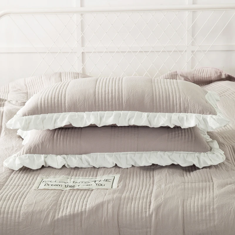 

2018 Light Coffee Quilting Summer Quilt Washed Polyester Border Bedspread Set 3Pc Blankets 250x250cm Stitching Bed Covers