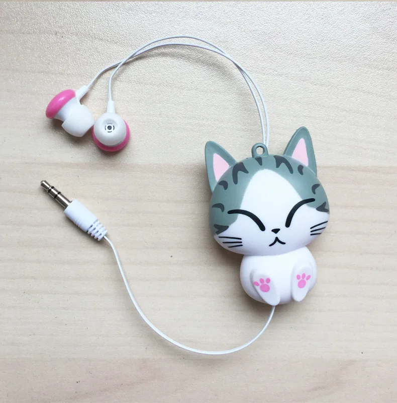 New In-ear Earphones Cute Cartoon Cat Panda Cheese Earplugs Retractable Automatic Headset for Iphone Android Kid Girls Gifts     (11)