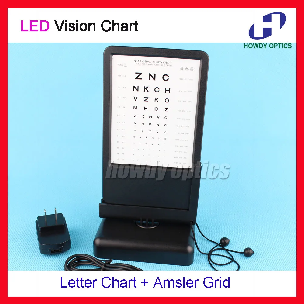 

Letter Chart Amsler Grid Optical LED Backlight Near Vision Chart Double Side Display Lithium battery Powered