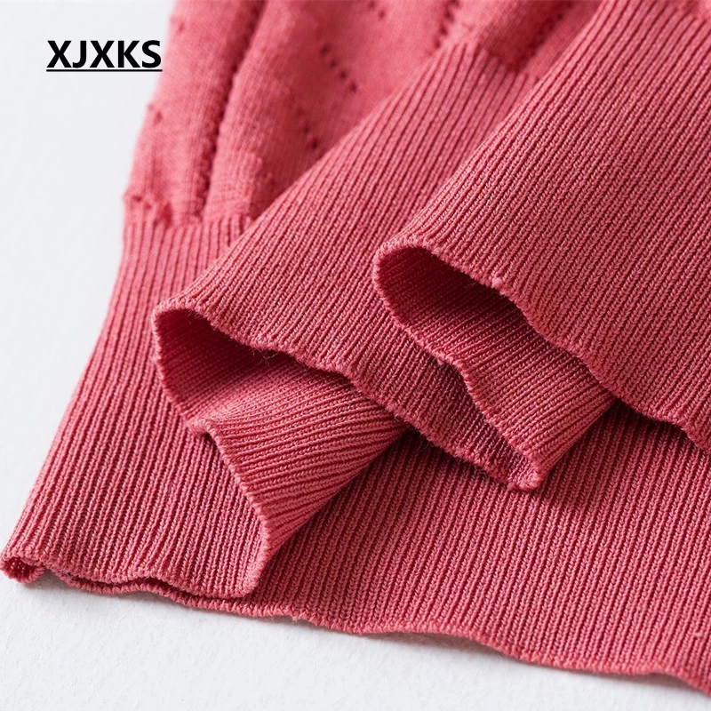 XJXKS, женские свитера и пуловеры, тонкий короткий рукав, Одноцветный, для молодых женщин, Pull Femme, мягкий удобный женский пуловер, свитера