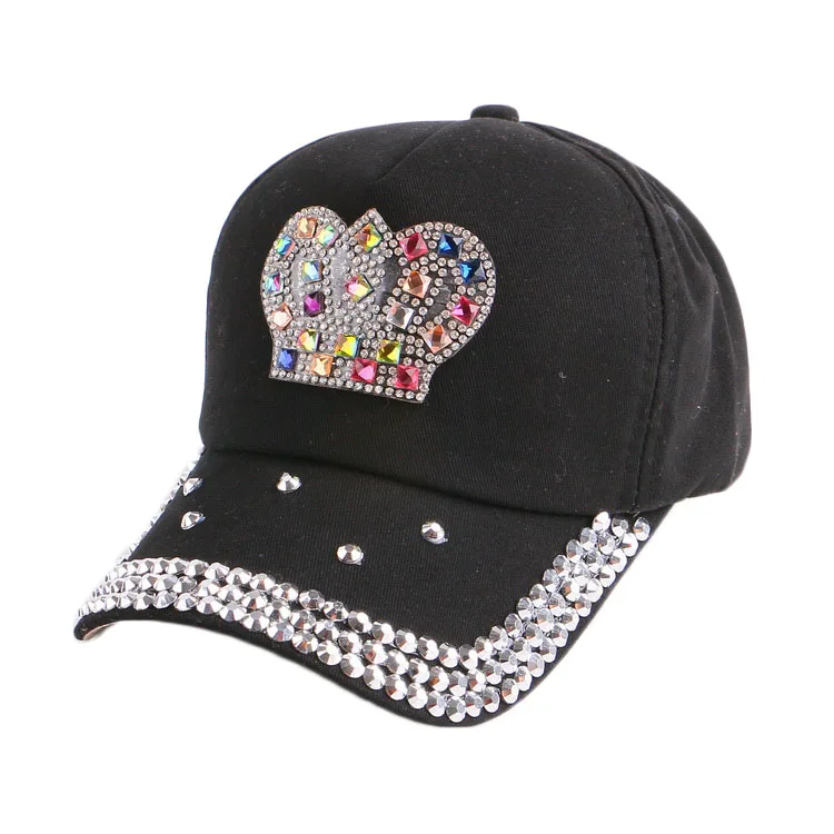 Новая модная Роскошная корона для маленьких детей, бейсбольная кепка, джинсовые брендовые кепки со стразами для мальчиков и девочек, милые бейсболки для улицы - Цвет: black