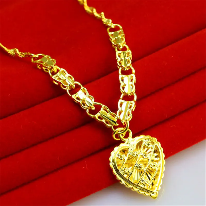 

FREEE SHIPPING 24K Hollow Love Heart Pendant 1:1 Quality Hongkong Gold Shop Handmade Necklace