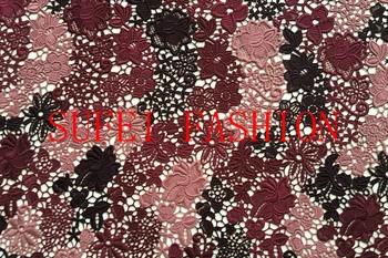 

120cm wide dark red embroideried acrylic cotton water soluble cut-out lace wedding dress cheongsam fabric S160